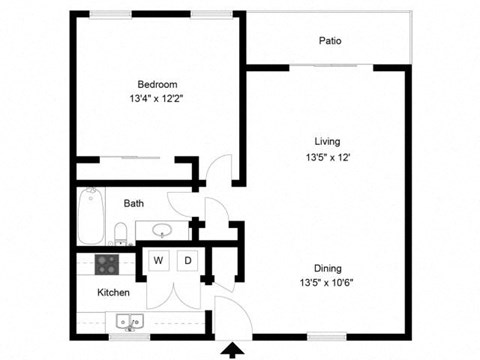 Floor plan for 1 bed, 1 bath, 800 sqft